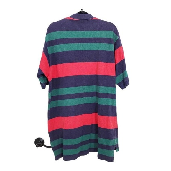 Polo Ralph Lauren Golf Shirt Vtg 90s Green Red Blue Striped Rugby Collared Sz XL - Picture 2 of 8